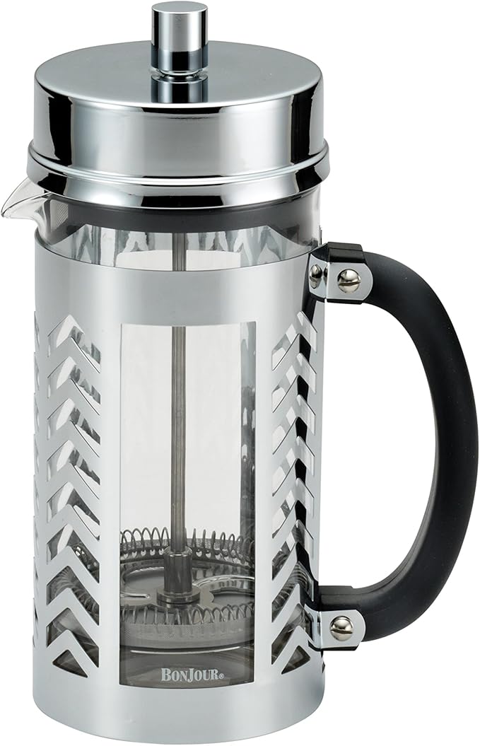 BonJour Coffee Glass and Stainless Steel French Press 33.8-Ounce Chevron