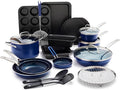 Blue Diamond 20 Piece Nonstick Cookware Set Diamond Ceramic Pots &amp Pans Dishwasher &amp Metal Utensil Safe Non Toxic PFAS-Free Kitchen Cooking Sauce &amp Saute Pans Oven &amp Broiler to 60