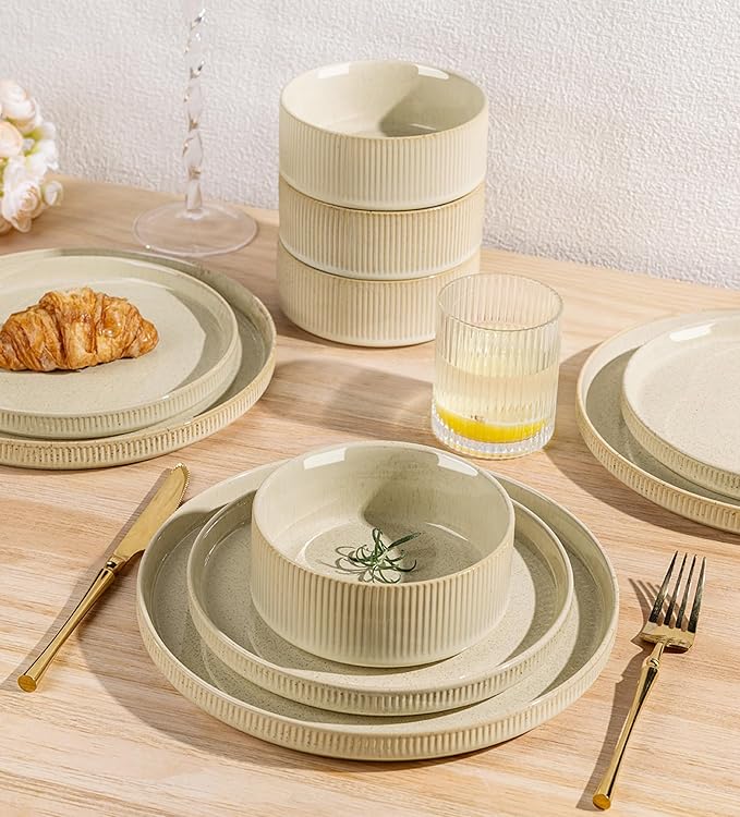 TheTerra Ceramic Dinnerware Sets for 4 12 Pieces Porcelain Lightweight Speckled Plates and Bowls Sets Scratch Resistant Dish Set Oven &amp Microwave &amp Dishwasher Safe