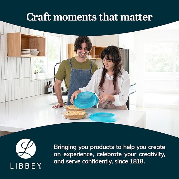Libbey Baker’s Premium 2 Piece Glass Pie Plate Stackable Space Saving Casserole Dish Set with Lids Glass Baking Dish Set for Fruit Pies Quiches