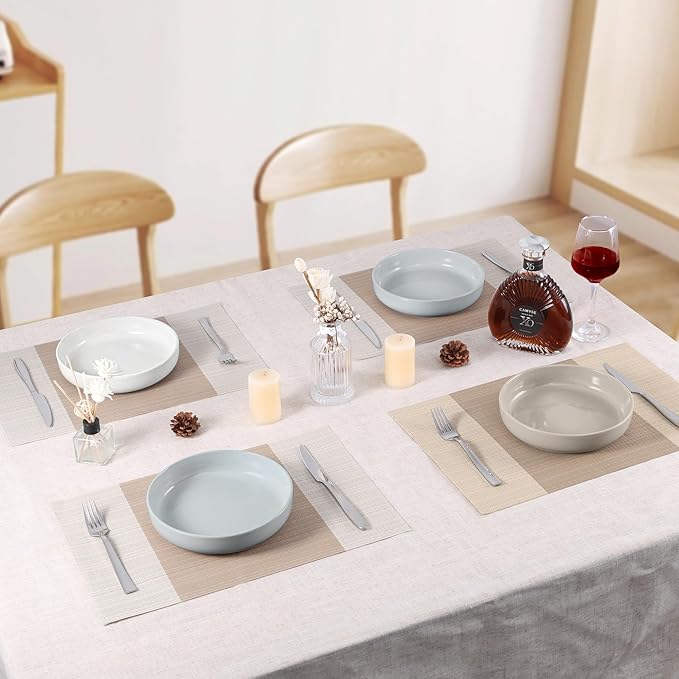 LIANYU 24 Pieces Dinnerware Sets with Pasta Bowls for 6 Stoneware Plates and Bowls Dish Set Ceramic Dinner Set for Salad Cereal Dinner Microwave &amp Dishwasher Safe Three-color