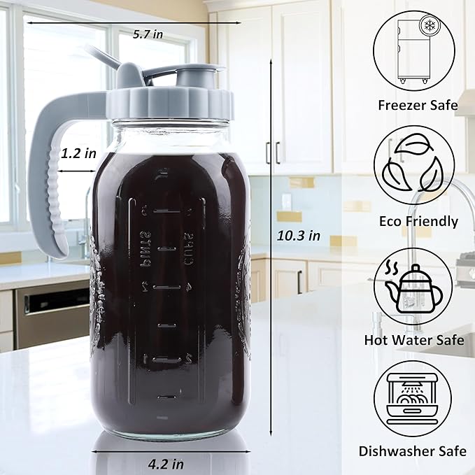 Cold Brew Coffee Maker 64 OZ 2 Pack Mason Jar Cold Brew Pitcher With Infuser 2 Quart Wide Mouth Iced Coffee Maker With Pour Spout Lid And Handle Half Gallon Airtight &amp Leakproof Pitcher For Fridge