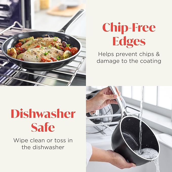 Orfeo 10 Piece Nonstick Cookware Set Made in Italy Diamond Ceramic PFAS-Free Pots &amp Pans Induction Ready Scratch Resistant Laser-Fused Surface for Durability Dishwasher Safe Black