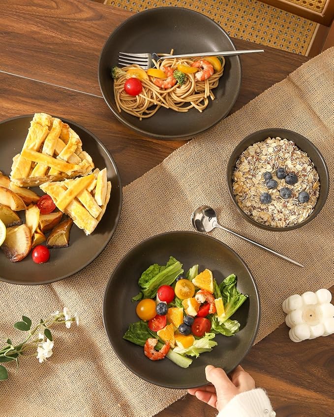 Dinnerware Sets Stoneware Plates and Bowls Sets Farmhouse 16 Piece Dish Set for 4 Ceramic Plates Set with Mugs for Kitchen Scratch Resistant Dishwasher &amp Microwave Safe Matte Black