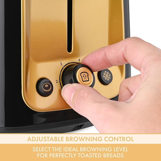 Warner Brothers Harry Potter 2-Slice Toaster by Select Brands Imprints Hogwarts Crest and Harry Potter Glasses on Toasted Bread Black and Gold WBH-26TS