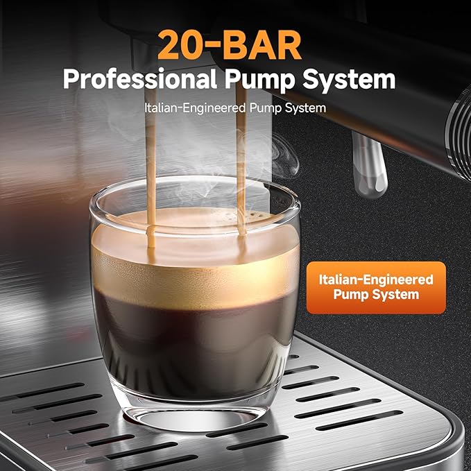 20 Bar Espresso Coffee Machine with LED Touch Screen Espresso Maker with Self-Cleaning Function &amp Milk Frother Compact Cappuccino &amp Latte Maker for Home and Office