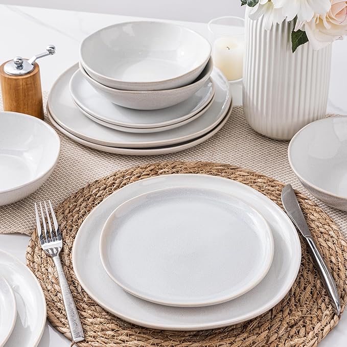 AmorArc Ceramic Dinnerware SetsHandmade Reactive Glaze Stoneware Plates and Bowls SetsHighly Scratch Resistant | Dishwasher &amp Microwave Safe Dishes SetService for 8 (24pc)