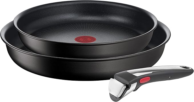 Tefal Ingenio Unlimited On Set of 2 Frying Pans 22/26 cm + Removable Handle Induction Safe Non-Stick Titanium Coated Thermo-Signal PFOA Free Dishwasher and Oven Safe