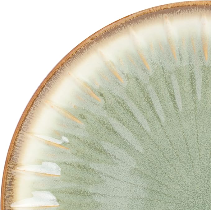 Gibson Elite Mayfair Bay 16-Piece Embossed Double Bowl Dinnerware Set Service for 4 – Green Stoneware Plates and Bowls