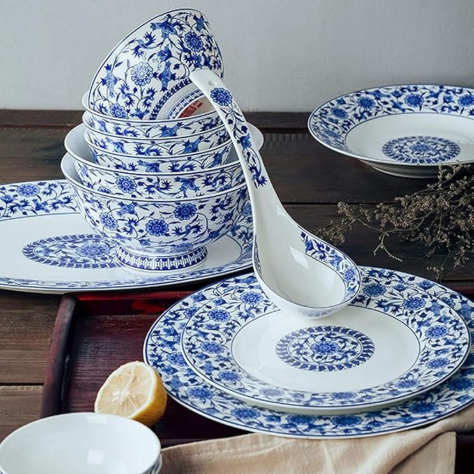 Dinnerware Set Dinner Party Tableware Service Set Ceramics Dinner Sets 26 Pieces Blue and White Porcelain Dinnerware Set