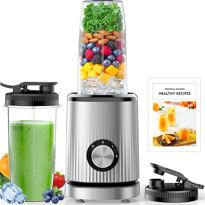 Blender for Smoothies Portable Personal Blender for Shakes and Smoothies for Kitchen with 2 * 24oz Portable Cups and Extra Lid Smoothie Maker Machine for Juices Baby Food Nutritious Recipe