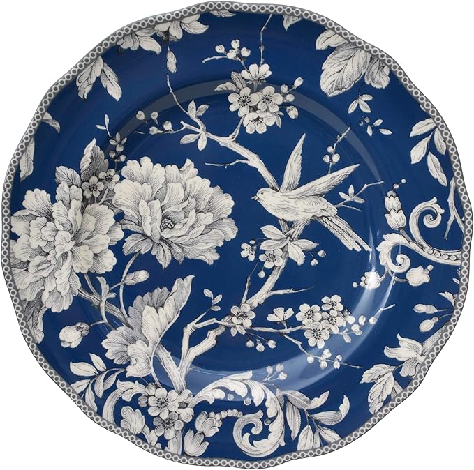 222 Fifth Adelaide 32-Piece Porcelain Dinnerware Set – Service for 4 Romantic Bird &amp Floral Design Everyday Big Dinner Plates and Bowls Sets Microwave &amp Dishwasher Safe