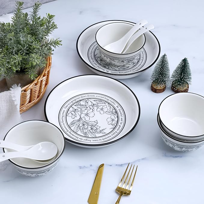 Floral Porcelain Dinnerware Sets for 2 10-Piece Plates and Bowls SetMicrowave &amp Dishwasher Safe Elegant Gift Packaging