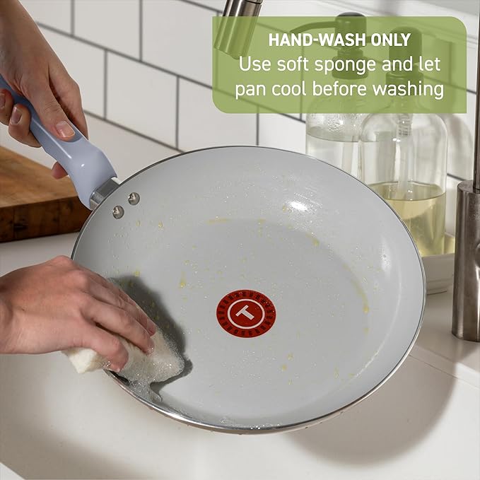 T-Fal Refresh Ceramic Nonstick Cookware Set 12-Piece Ceramic Pots and Pans Set Oven Safe to 350°F Includes Stockpot Griddle Frying Pans &amp Utensils Dusty Rose