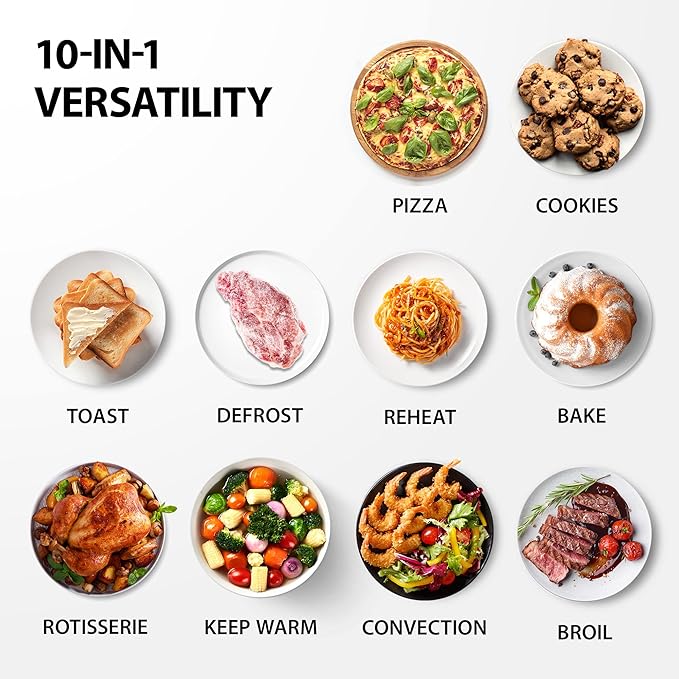 TOSHIBA AC25CEW-BS Large 6-Slice Convection Toaster Oven Countertop 10-In-One with Toast Pizza and Rotisserie 1500W Black Stainless Steel Includes 6 Accessories
