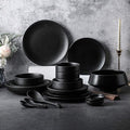 Ceramics Dinner Sets 46 Pieces Matte Black Glaze Cereal Bowl and Steak Plate Set | Porcelain Dinnerware Set for Family Gathering and Restaurant