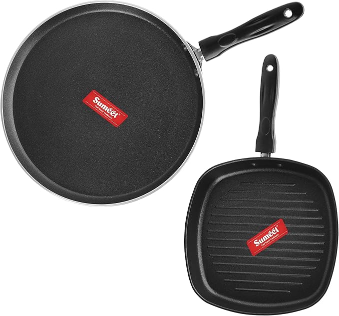 Sumeet Berry Aluminium Cookware Set 1.1 L 1 Dosa Tawa1 Grill Pan (Red)