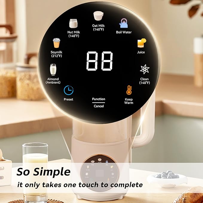 8 in 1 Nut Milk Maker Machine 48oz Homemade Almond Oat Soy Coconut Plant-Based and Non-Dairy Beverages with Self-Cleaning Boil Water Delay Start Keep Warm 16 Blade Blender Glass Jar