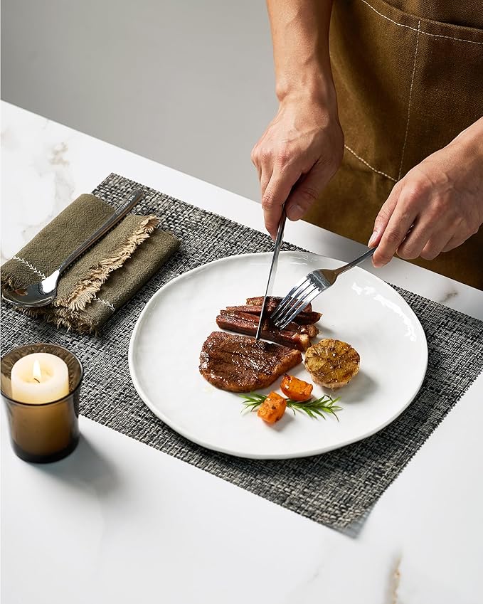 Famiware Porcelain kitchen plates and bowls set Modern dishes set for 4 Handmade Wave Edge Dinnerware Sets Microwave and Dishwasher Safe Tableware Polar White (16pc)