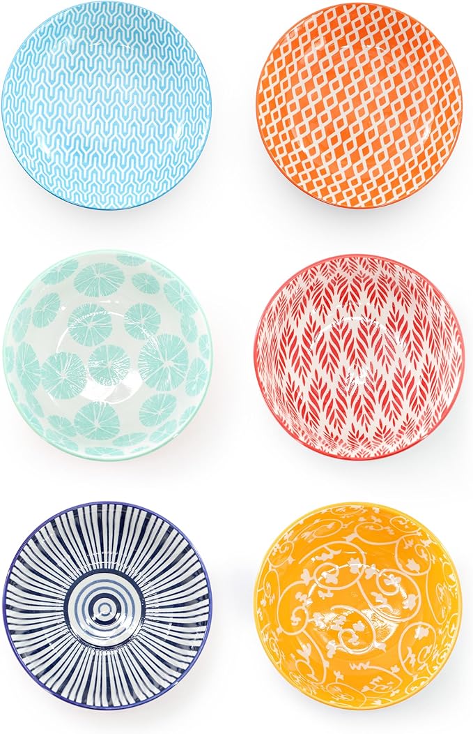 Elama Giovanna 6 Piece Assorted Design Porcelain Multi-Color Graphic Bowl Set Tableware Serveware Dinnerware Set Bowl Set (6 Piece)