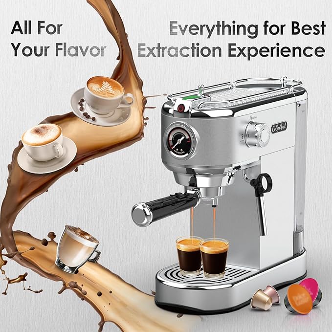 20-Bar Espresso Machine &amp Coffee Machine – Compatible with Nespresso Keurig K Cup – Hot &amp Cold Brew Milk Frother Stainless Steel – 10 oz Espresso Cup - Latte Machine &amp Cappuccino Machin