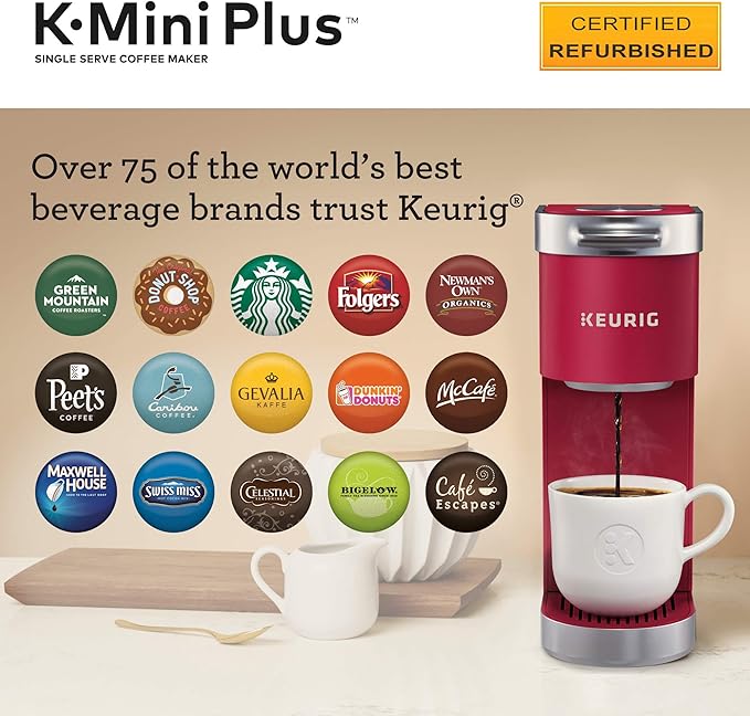 Keurig K-Mini Plus Coffee Maker Certified Refurbished Cardinal Red (Renewed)