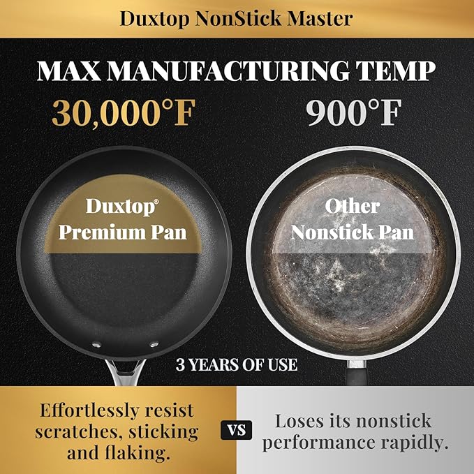 Duxtop Hard-Anodized Nonstick Cookware Set 10 PCS Anti-Scratch Pots and Pans Set Aluminum Kitchen Induction Cookware PFAS-Free Oven Safe to 500 °F Dishwasher Safe Black