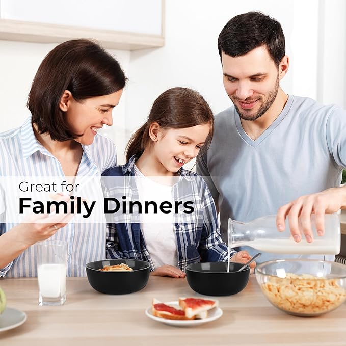 MIAMIO – Service for 6 Dishware Set/Stoneware Dinnerware Set – Including Plates Soup Plates and Bowls – Microwave &amp Dishwasher Safe – Le PaPillon Collection (Black 24-Pieces)
