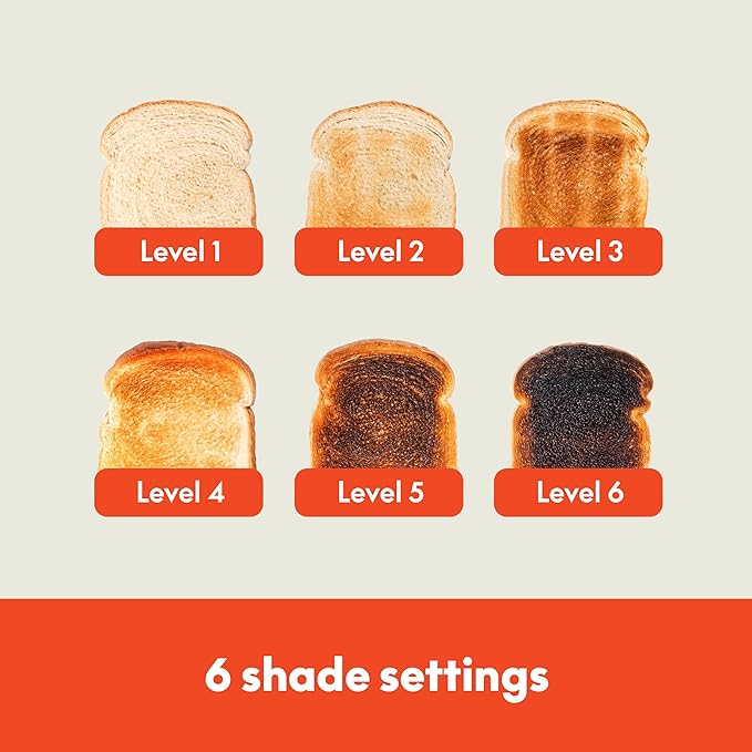 bella 4 Slice Slim Toaster Fits-anywhere Kitchenware 6 Setting Shade Control with Reheat &amp Cancel Buttons Fits Sourdough 10” Long Slot Anti Jam &amp Auto Shutoff 900 Watt Surf
