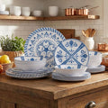 Melamine Dinnerware Sets for 4 12-Piece Plates and Bowls Sets - 4 Dinner Plates 4 Salad Plates 4 Cereal Bowls - Shatterproof &amp Lightweight for Indoor/Outdoor Dining Embossed Textures