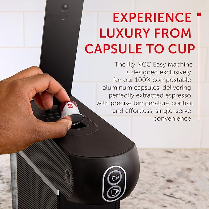 illy Easy Espresso Machine Single Serve Coffee Machine for Nespresso Original Line Capsules Single Cup Espresso Maker (Black)