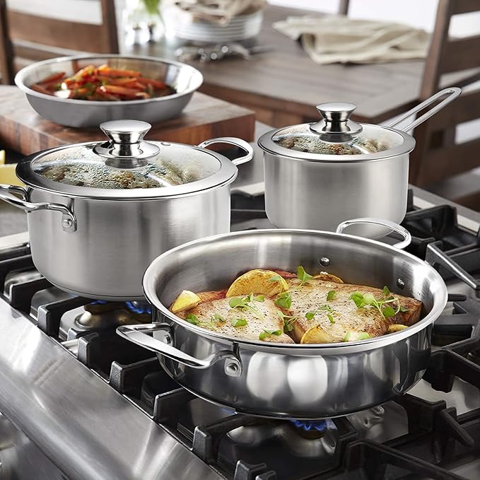 Wodillo 6Pcs Pots and Pans Set Stainless Steel Pot Set Nonstick Kitchen Cookware Set Induction Pots Set with Stay-Cool Handle Works with Electric and Gas Cooktops Dishwasher Safe
