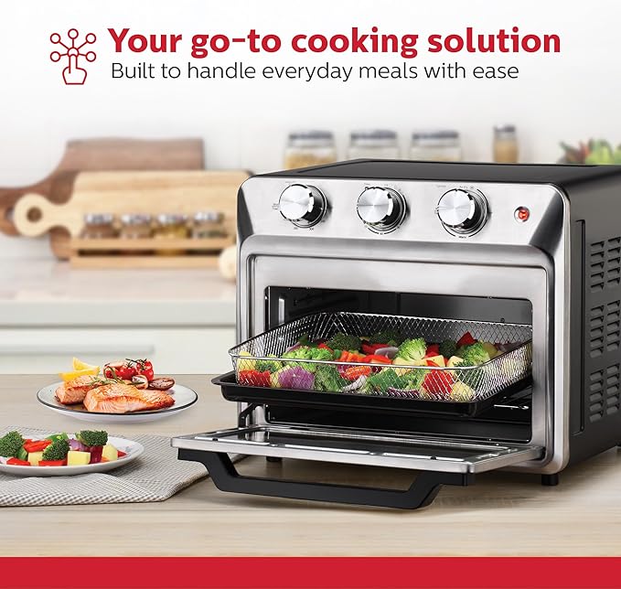 Holstein Housewares 21QT Air Fryer Oven. Multi-Function Countertop Oven for Toast Bake Broil Roast &amp Air Fry with Glass Door Timer &amp Dishwasher Safe Accessories. Large 6 Slice Capacity