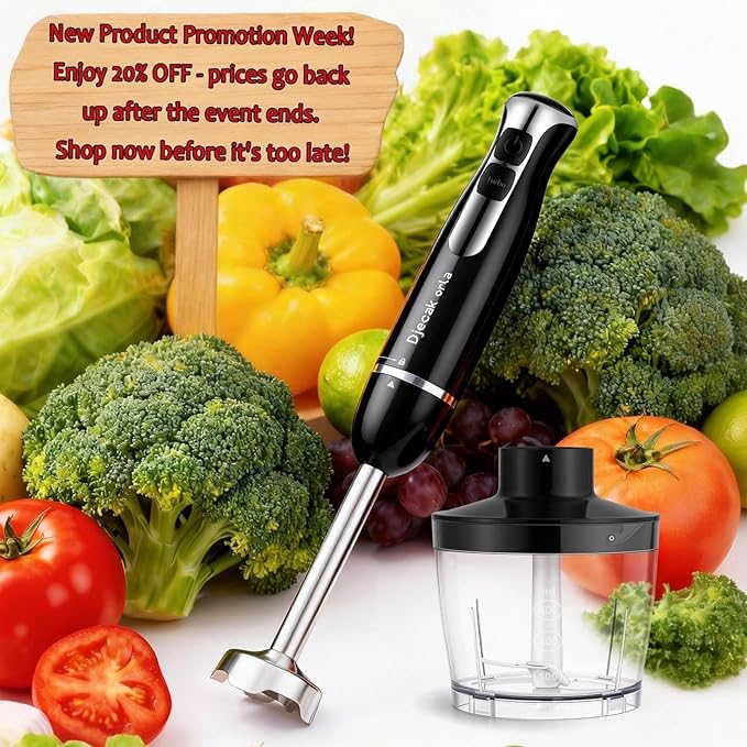 Upgraded Blender Handheld 1100W 20 Speed Settings Max 15500 RPM 5 in 1 Hand Blender with Milk Frother Handheld Food Processor Batidora De Mano Electrica Kitchen Appliances Black