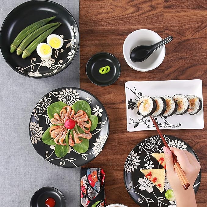 GaRcan Dinner Plate Dinner Plate Home Kitchen Dinnerware Set Hand-Painted Leaf Ceramic Dinnerware Set Elegant Round Dinner Plate Sets Service for 6 Microwave and Dishwasher Safe Dinner Plates House
