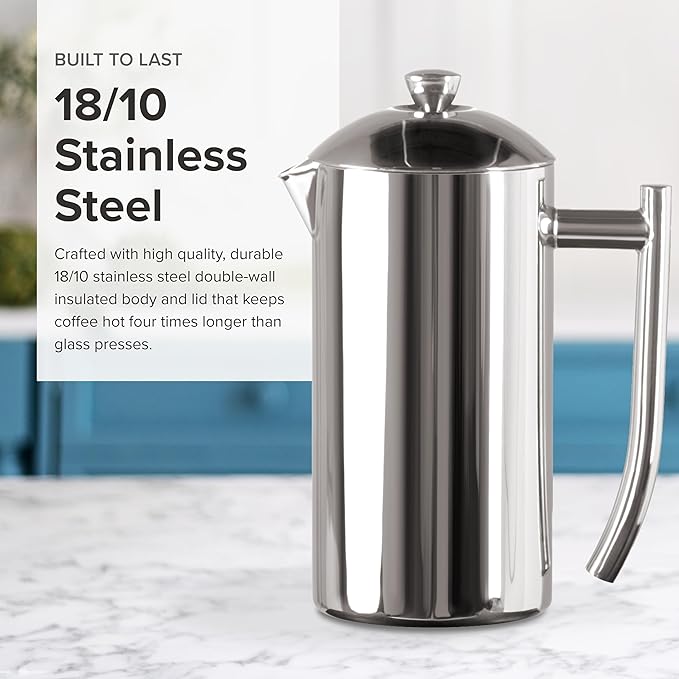 Frieling French Press Coffee Maker - 23 oz Polished Double-Wall Stainless Steel - Insulated French Press for Camping - All Stainless Steel Coffee Maker