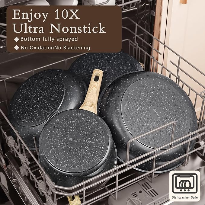 GiPP Ceramic Pots and Pans Set Non Stick - 17 Pcs Nonstick Cookware Set Non-toxic Healthy Kitchen Cooking Set w/Frying Pans Set Dishwasher Safe PFAS PTFE PFOA PFOS Free Dark Gray