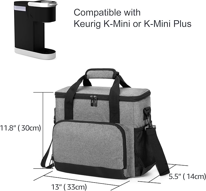 CURMIO Coffee Maker Carrying Bag Compatible for Keurig K-Mini or K-Mini Plus Single Serve Coffee Machine Travel Bag for K-Cup Pods Gray (Bag Only)