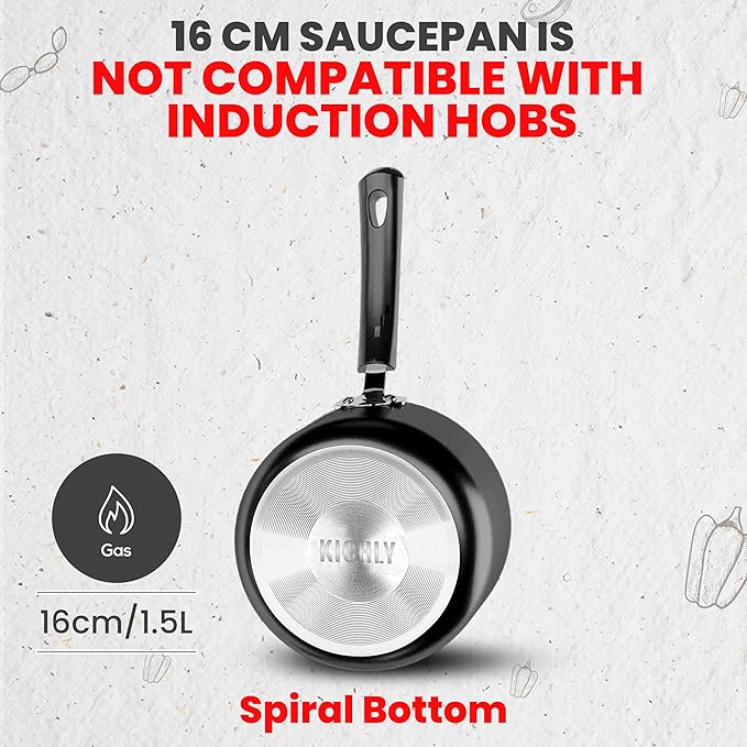KICHLY Kitchen Pots and Pans Set Non Stick 5pcs Induction Frying Pans 20cm 28cm Saucepan with Lids 20cm 18cm Non Induction Saucepan 16cm Bakelite Handles Oven and Dishwasher Safe Pots Set Black