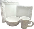 1564321 16-piece Flute &amp Bead Square Ceramic Dinnerware Set Antique White