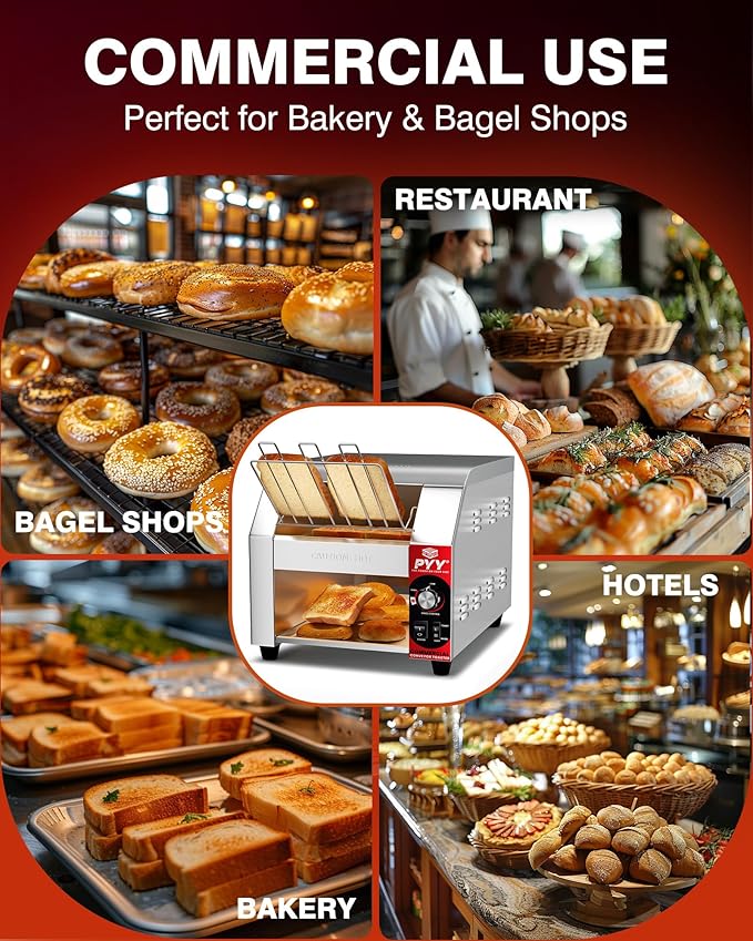 PYY Commercial Conveyor Toaster - 400 Slices/Hour 1800W Electric Industrial Belt Toasters Oven Heavy Duty Stainless Steel Toaster for Bun Bagel Bread Waffle Restaurant Catering