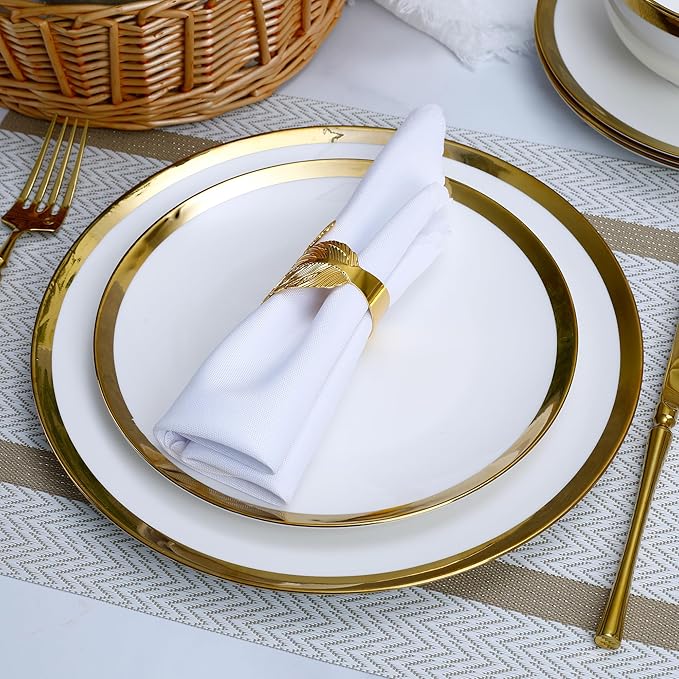 Luxury 12-Piece white Dinnerware Set with Gold Rim for 4Elegant White bone china Porcelain Plates &amp Bowls Microwave and Dishwasher Safe Chip Resistant Fine Dining Set