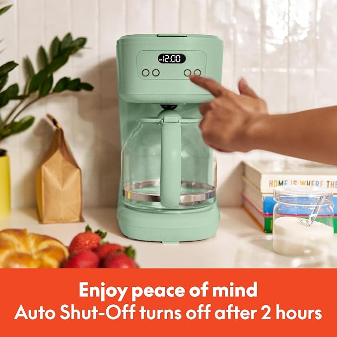 bella 12 Cup Programmable Coffee Marker Reusable Dishwasher Safe Accessories Easy LCD diaply Auto Shutoff 900 watt Seaglass