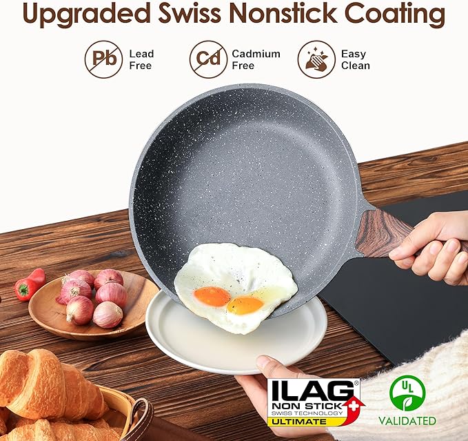 SENSARTE 17 Piece Nonstick Cookware Set includes 8 Inch Omelet Pan with Lid Induction Compatible Frying Pan Skillet