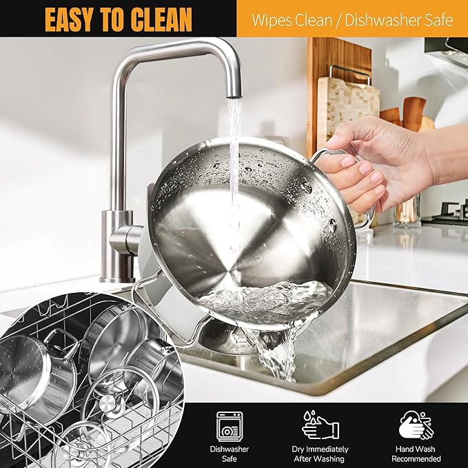 Aufranc Stainless Steel pots and pans set 6 Piece Nonstick Kitchen Induction Cookware SetWorks with Induction/Electric and Gas Cooktops Nonstick Dishwasher