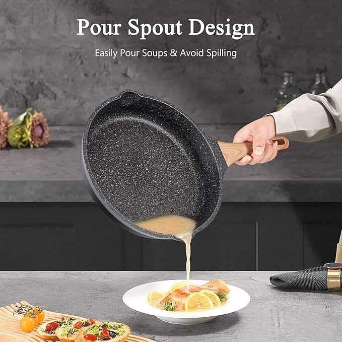 YIIFEEO Non Stick Frying Pan Set with Lids Granite Skillet Set Egg Omelette Pans for Cooking Pan Set No Toxic Kitchen Cookware Set Compatible with All Stovetops (Gas &amp Induction) PFOA Free Gi