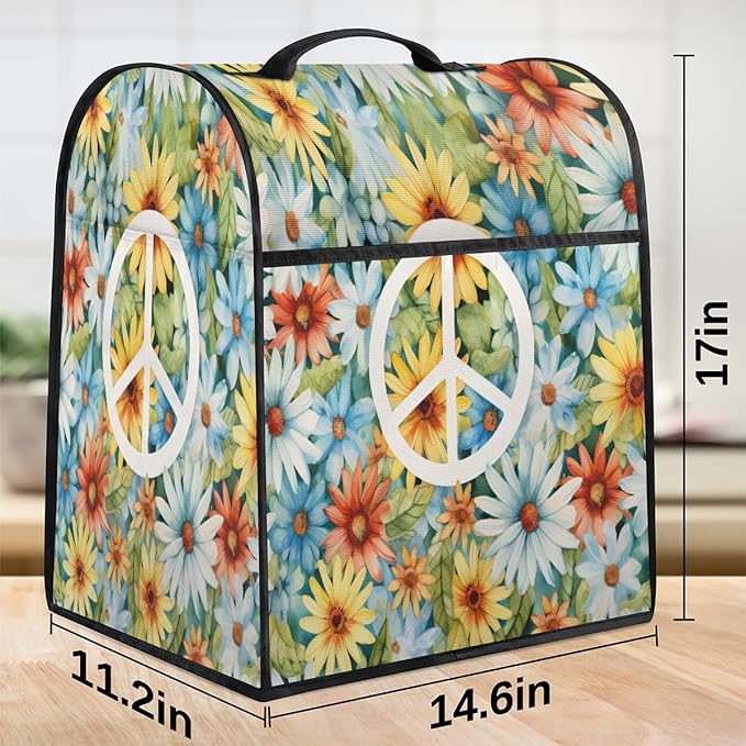 cfpolar Kitchen Aid Mixer Cover Compatible with 6-8 Quarts Colorful Flower Peace Sign Stand Mixer Cover Kitchen Aid Mixers Accessories Appliance Organizer Bag Dust Covers with Zipper Pocket