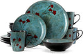 Elama Floral Accents 16 Piece Dinnerware Set in Blue