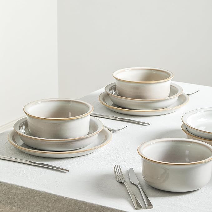 Stone Lain Slate 12-Piece Dinnerware Set Stoneware Plates and Bowls Set Dishwasher and Microwave Safe Dish Set for 4 White