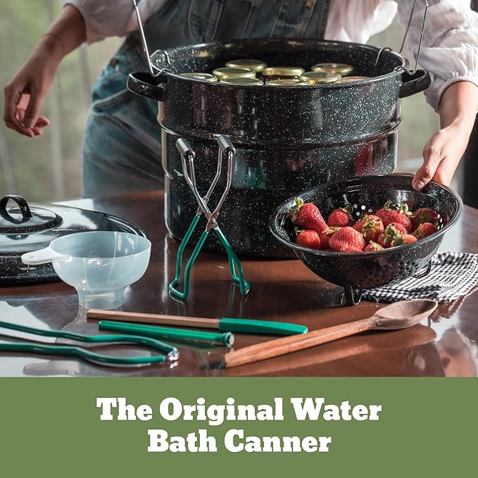 Granite Ware 9 Piece Enamelware Water bath Canning Pot with Canning kit Colander and Rack. Canning Supplies Starter Kit.